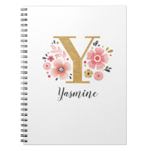 Gold Monogram Initiaal Letter Y Floral Notitieboek