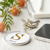 Gold Monogram Initiaal voor aangepaste naam Sleutelhanger (Zijkant)