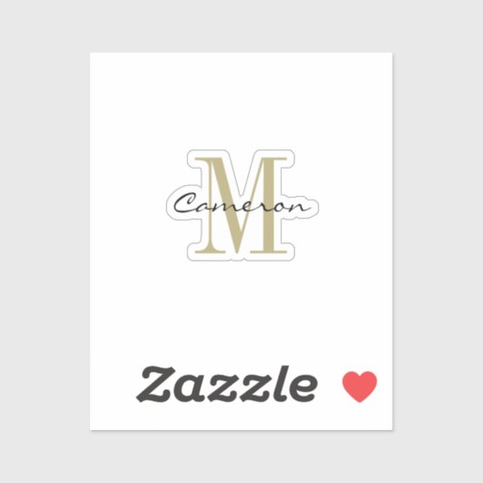 Gold Monogram Initial and Name Personalized Sticker (Vel)
