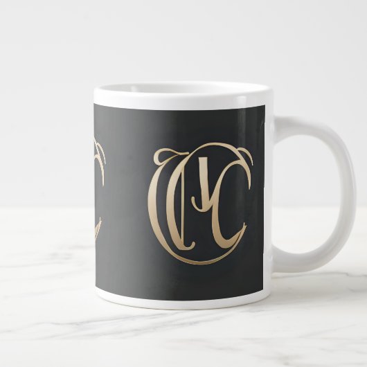 Gold Monogram Initial Mug - Personalized Gift Extra Grote Beker (Rechts)