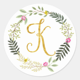 Gold Monogram Leaf K Ronde Sticker