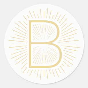 Gold Monogram Letter Shining Gold Rays Ronde Sticker