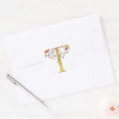 Gold MONOGRAM letter T met bloem Vierkante Sticker (Envelop)
