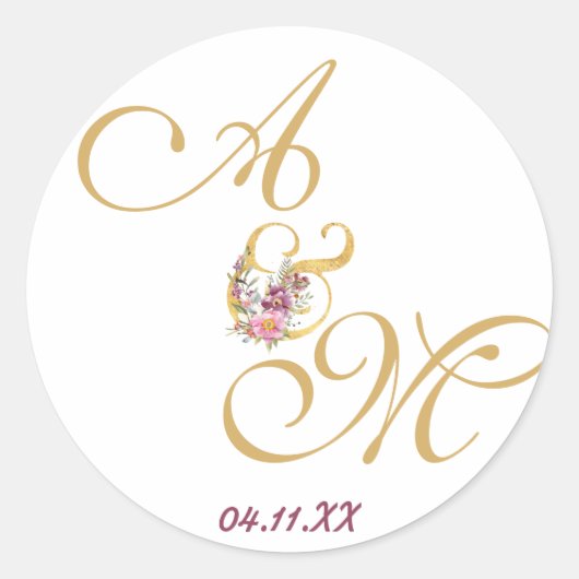 Gold MONOGRAM letter WEDDING PERSONALISEERD Ronde Sticker (Voorkant)