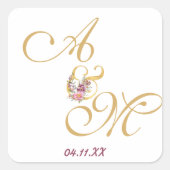Gold MONOGRAM letter WEDDING PERSONALISEERD Vierkante Sticker (Voorkant)