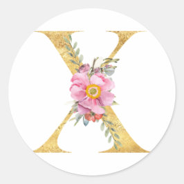 Gold MONOGRAM letter X met bloem Ronde Sticker