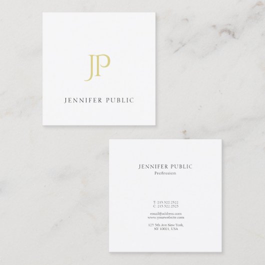 Gold Monogram Modern Plain Elegant Professional Vierkante Visitekaartje (Voorkant / Achterkant)