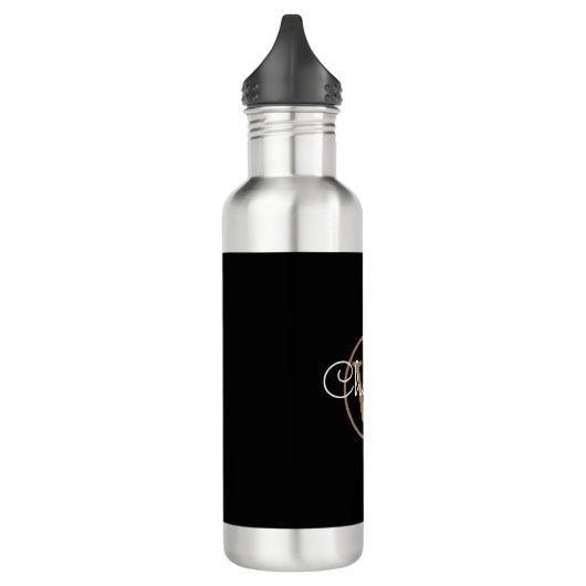 Gold Monogram Modern Script Black  Waterfles (Links)