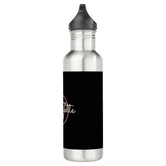 Gold Monogram Modern Script Black  Waterfles (Rechts)