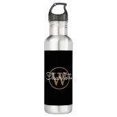 Gold Monogram Modern Script Black  Waterfles (Voorkant)