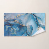 Gold Monogram naam Greenery Blue Agate Geode Bad Handdoek (Handdoek)