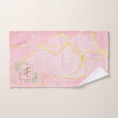 Gold Monogram naam Greenery Pink Agate Geode Bad Handdoek (Handdoek)