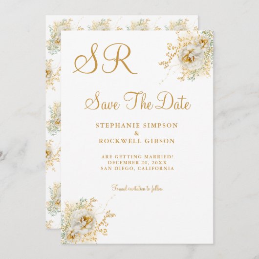Gold Monogram Name Initiaal Weddenschap Save the D Save The Date (Voorkant / Achterkant)