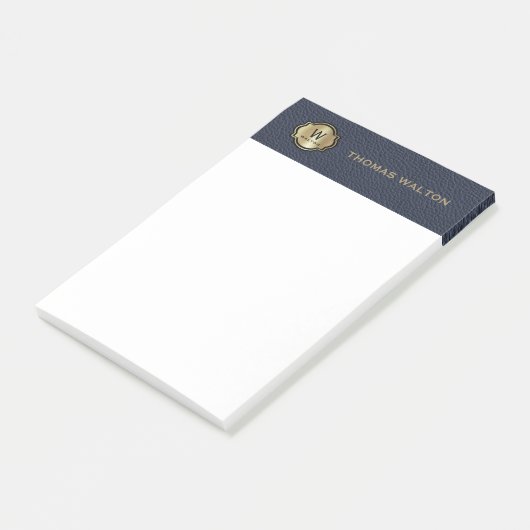 Gold Monogram Navy Blue Leather Look Elegant Post-it® Notes (Schuin)