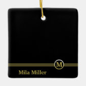 Gold Monogram op zwarte achtergrond Keramisch Ornament (Voorkant)