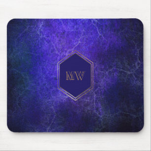 Gold Monogram Paarse blauwe marmer Muismat