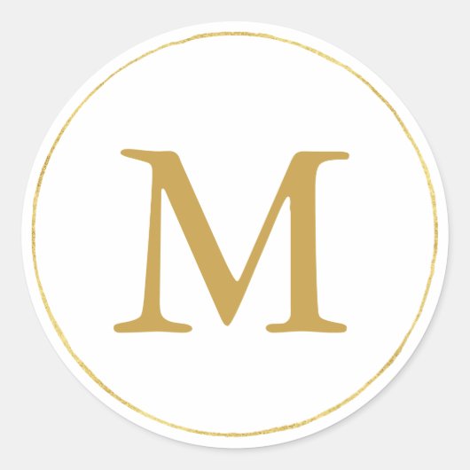 Gold Monogram Ronde Sticker (Voorkant)