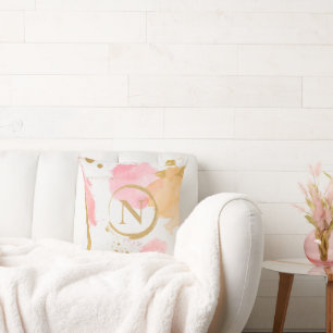 Gold Monogram Roze Peach Modern Abstract Kussen
