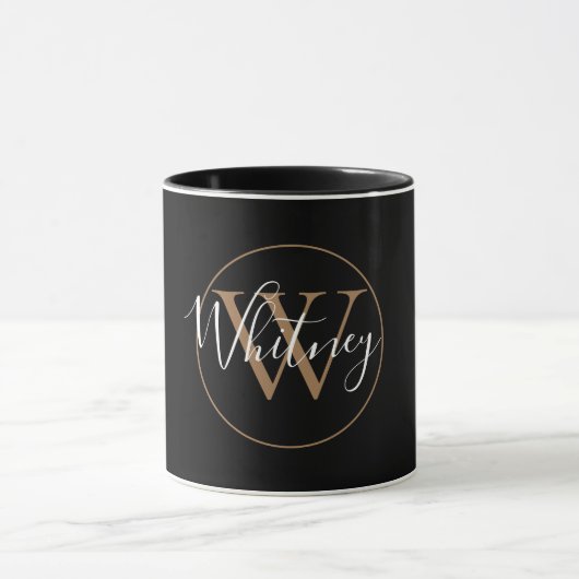 Gold Monogram Script Name Elegant Black Mok (Midden)