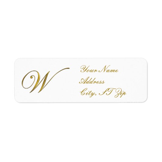 Gold Monogram W Gepersonaliseerd retouradreslabels Etiket (Voorkant)