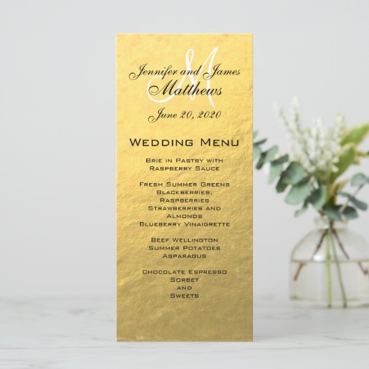 Gold Monogram WeddenMenu Card Menu (Staand voorkant)