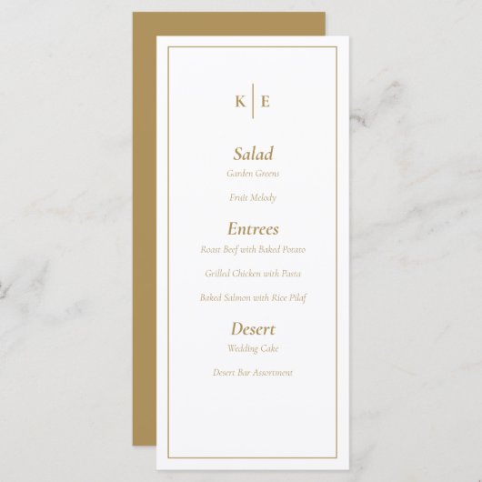 Gold Monogram WeddenMenu Card Menu (Voorkant / Achterkant)