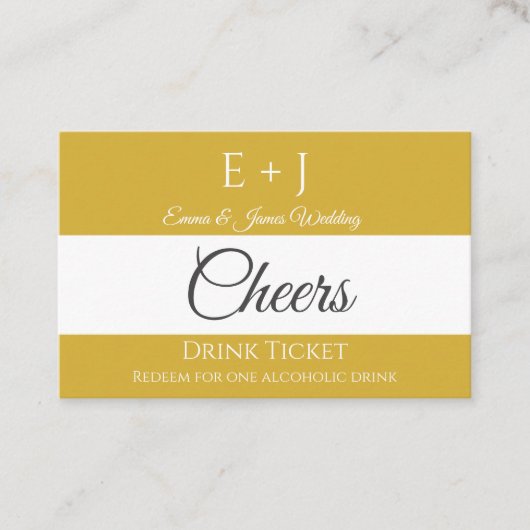 Gold Monogram Wedding Reception Drink Ticket (Voorkant)