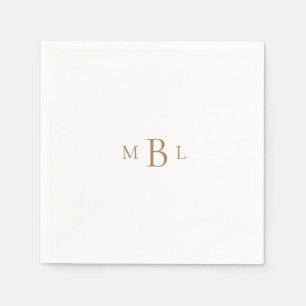 Gold Monogram White Elegant Wedding Cocktail II Servet