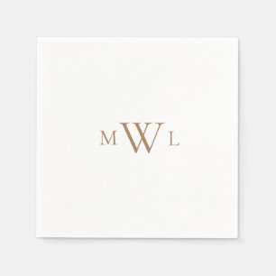 Gold Monogram White Elegant Wedding Cocktail II Servet