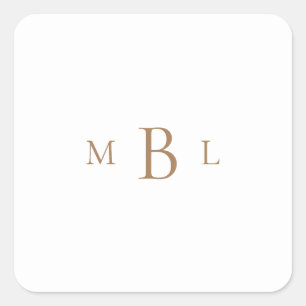 Gold Monogram White Wedding Vierkante Sticker