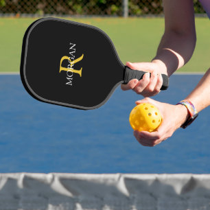 Gold Monogram & witte naam op zwart Pickleball Paddle