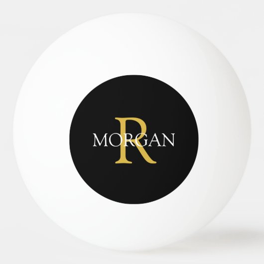 Gold Monogram & witte naam op zwart Pingpongballen (Voorkant)