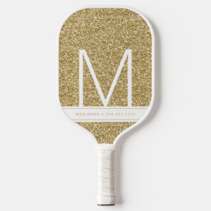Gold Monogrammed Glitter Personalized Initiaal Pickleball Paddle