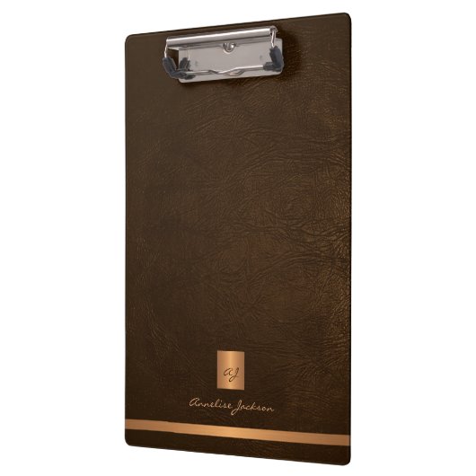 Gold monogrammen, script bruin leder klembord (Links)