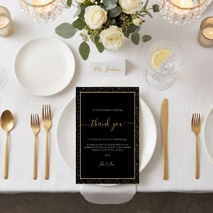 Gold monstera feuille Mariage merci Table Card