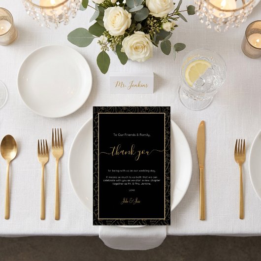 Gold monstera feuille Mariage merci Table Card
