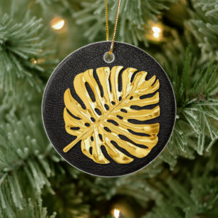 Gold Monstera Keramisch Ornament