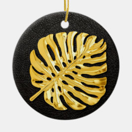 Gold Monstera Keramisch Ornament