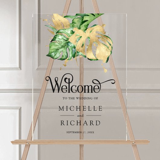 Gold Monstera Tropical Palm Wedding Welcome