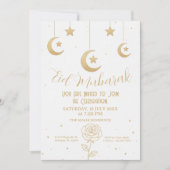 Gold Moon and Stars Eid Mubarak Invitation (Devant)