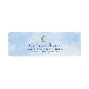 Gold Moon Blue Waterverf Baby shower Label