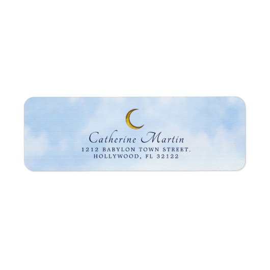 Gold Moon Blue Waterverf Baby shower Label (Voorkant)