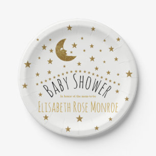 Gold Moon en Stars Baby shower Papieren Bordje