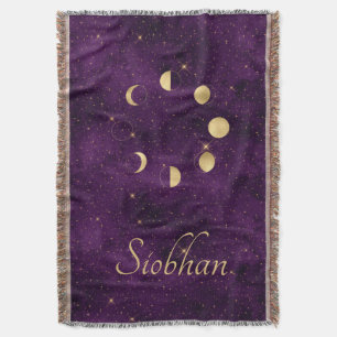 Gold Moon fase Paarse sterren op maat Deken