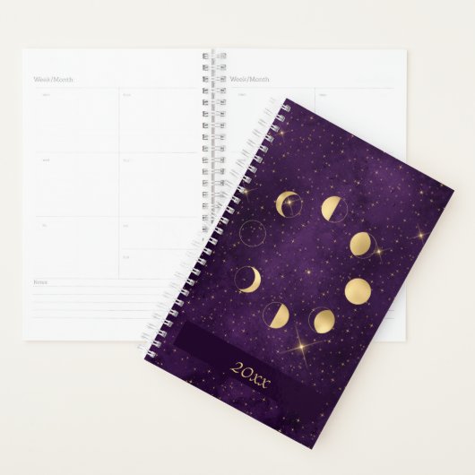 Gold Moon-fasen op Paarse sterren Planner (Display)