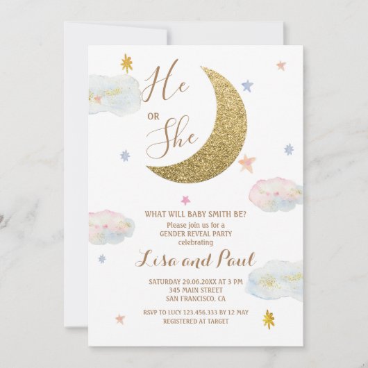 Gold Moon Hij of Zij Genderonthulling Kaart (Voorkant)