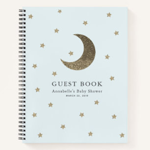 Gold Moon & Stars Blue Baby shower Gastenboek Notitieboek