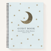 Gold Moon & Stars Blue Baby shower Livre d'or