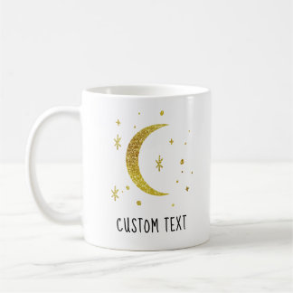 Gold Moon & Stars Custom Text Celestial  Koffiemok