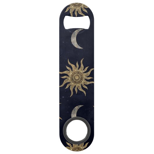 Gold Moon Sun Mandala Blue Night Sky Motif (Devant)